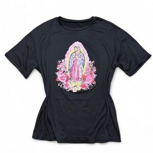 Our Lady of Guadalupe Virgin Mary Black Pink Print Short sleeve T-Shirt Size L